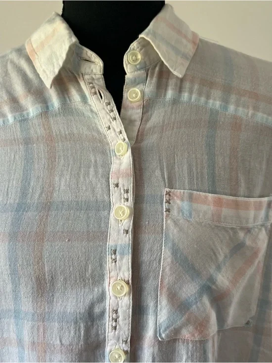 Free People No Limits Plaid Gauze Back Button Down Shirt Medium - Picture 3 of 11